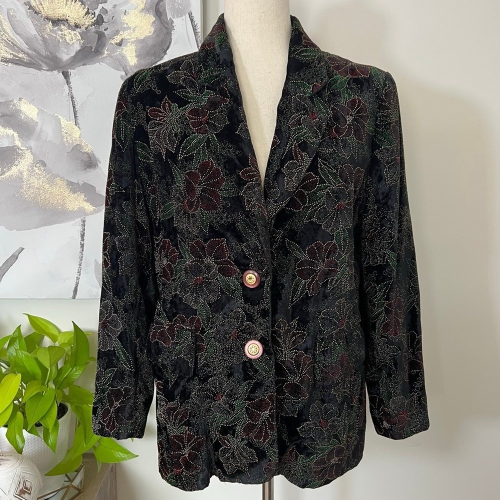 Vintage Whimsigoth Top Lady Velvet Floral Jacket Goth Blazer Medium Large Witchy